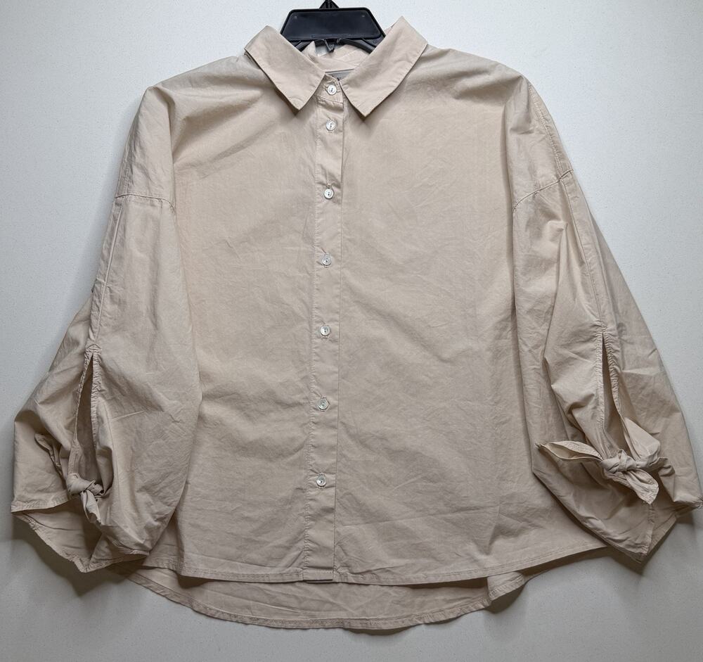 Velvet by Graham & Spencer Blouse Size M Tan Khaki Tie Sleeve Arlette